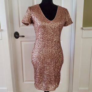 Rose Gold Sequined mini dress Size S | sequin embellishment sheath short